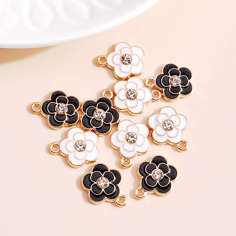 10pcs/lot 13*16mm Enamel Crystal Flower Charms DIY for Necklaces Pendants Earrings Making Handmade Craft Jewelry Accessories