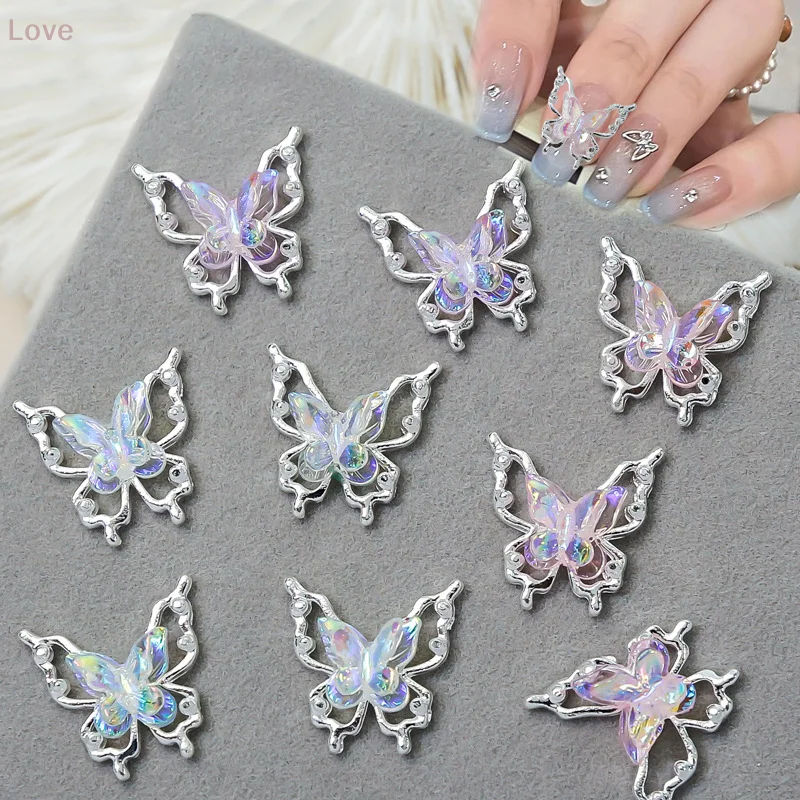 [L&P] فراشة مزدوجة مسمار الفن سحر ثلاثية الأبعاد سبيكة أورورا الجليد فراشة مسمار الزينة الراين DIY بها بنفسك مجوهرات اكسسوارات