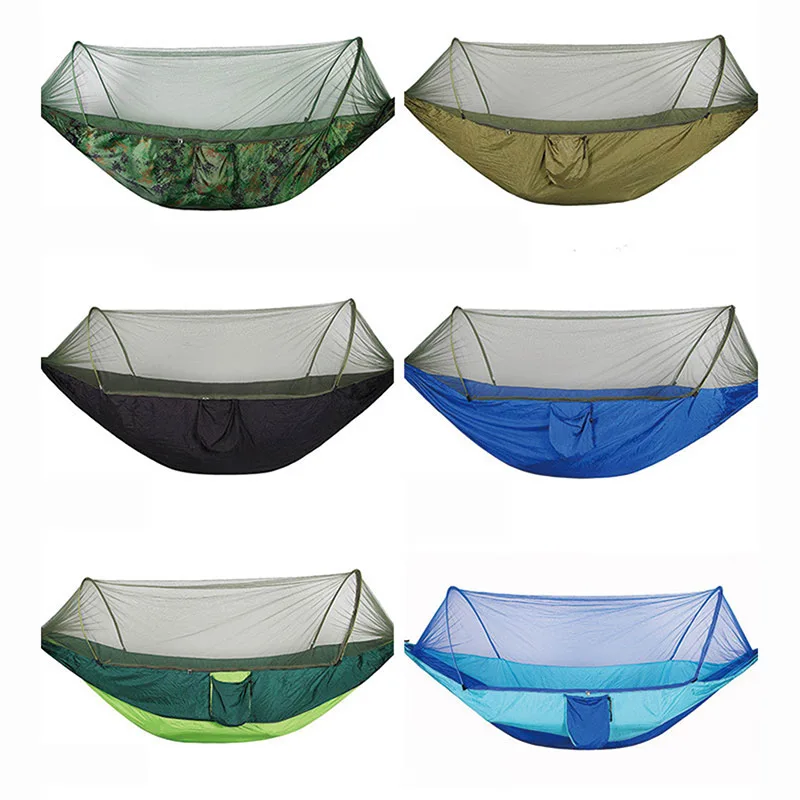 Outdoor Super Light Camping Hammock 260x140cm Parachute Cloth Pole Mosquito Net Hammock Travel Leisure Portable Hammock Swing