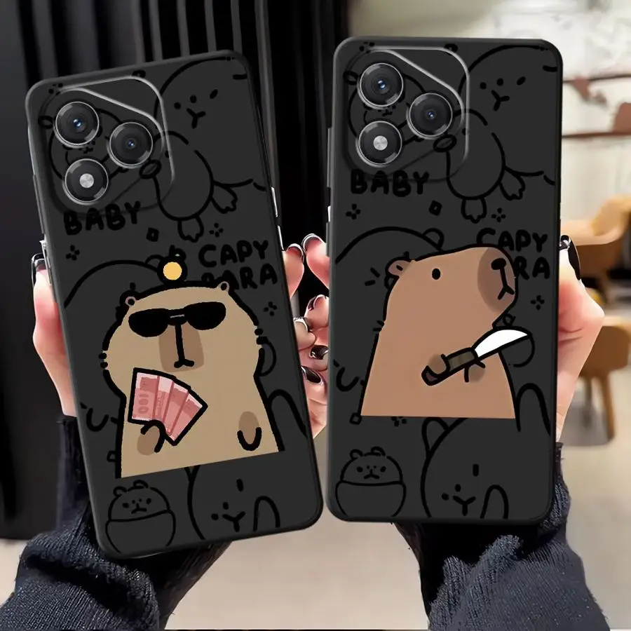 Casing untuk Honor 200 400 Lite 70 X5b X7 X9a X8 8X Magic5Lite 90 X6 Hitam Penutup Ponsel Lembut Capybara Kartun Lucu