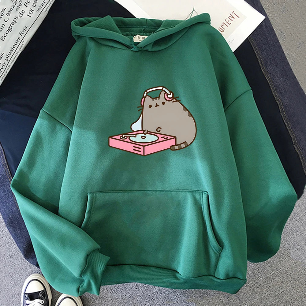 

Chubby Cat He's Playing DJ Cartoon Hoodie MEN Fashion Anime Graphic Sweatshirt Korean Style Four Seasons Manga/Comic Aldult Soft