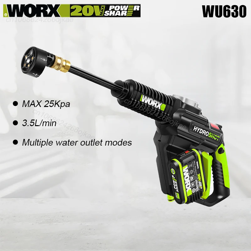 

Беспроводная автомойка Worx WU630 для уборки дома и сада, бесщеточная, 20 В, 3,3 л/мин, 25 бар/15 бар, 5-контактный, зеленый и аккумулятор Kress