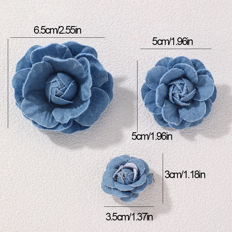 New Blue Fabric Camellia Flower Brooches For Women Handmade Cloth Art Lapel Pins Corsage Fashion Jewelry Badge Accessories