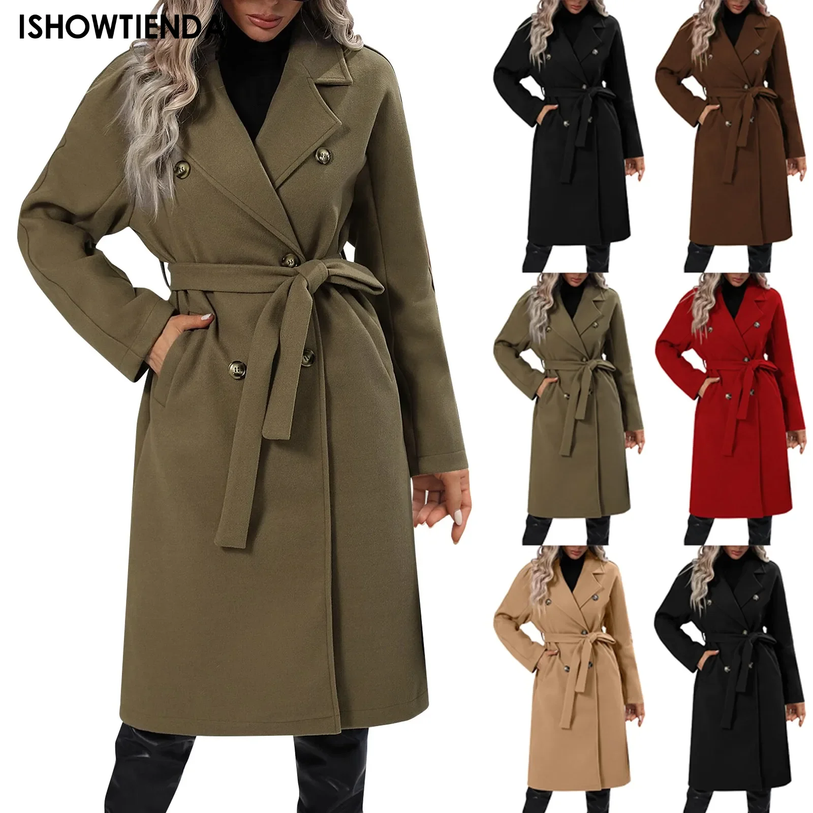 

Autumn Winter V-neck Button Warm Long Women Coat With Belt Casual Elegant Solid Color Female Windbreakers Overcoat Windbreaker