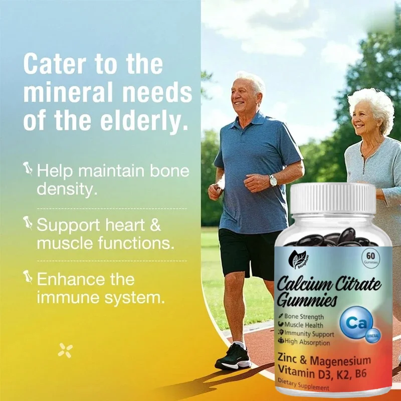 Calcium Gummies, 1200mg Containing Vitamins D3, B6, Magnesium, Zinc, and Calcium, Support Bone and Muscle Health