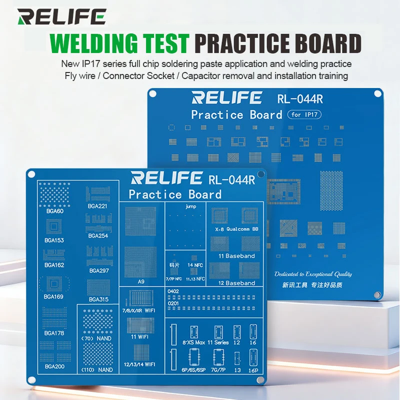 

RELIFE RL-044R Плата для практики пайки для IPhone 8-17, удаление чипа BGA, тренировка проволоки, ремонт, обучающая доска, инструмент