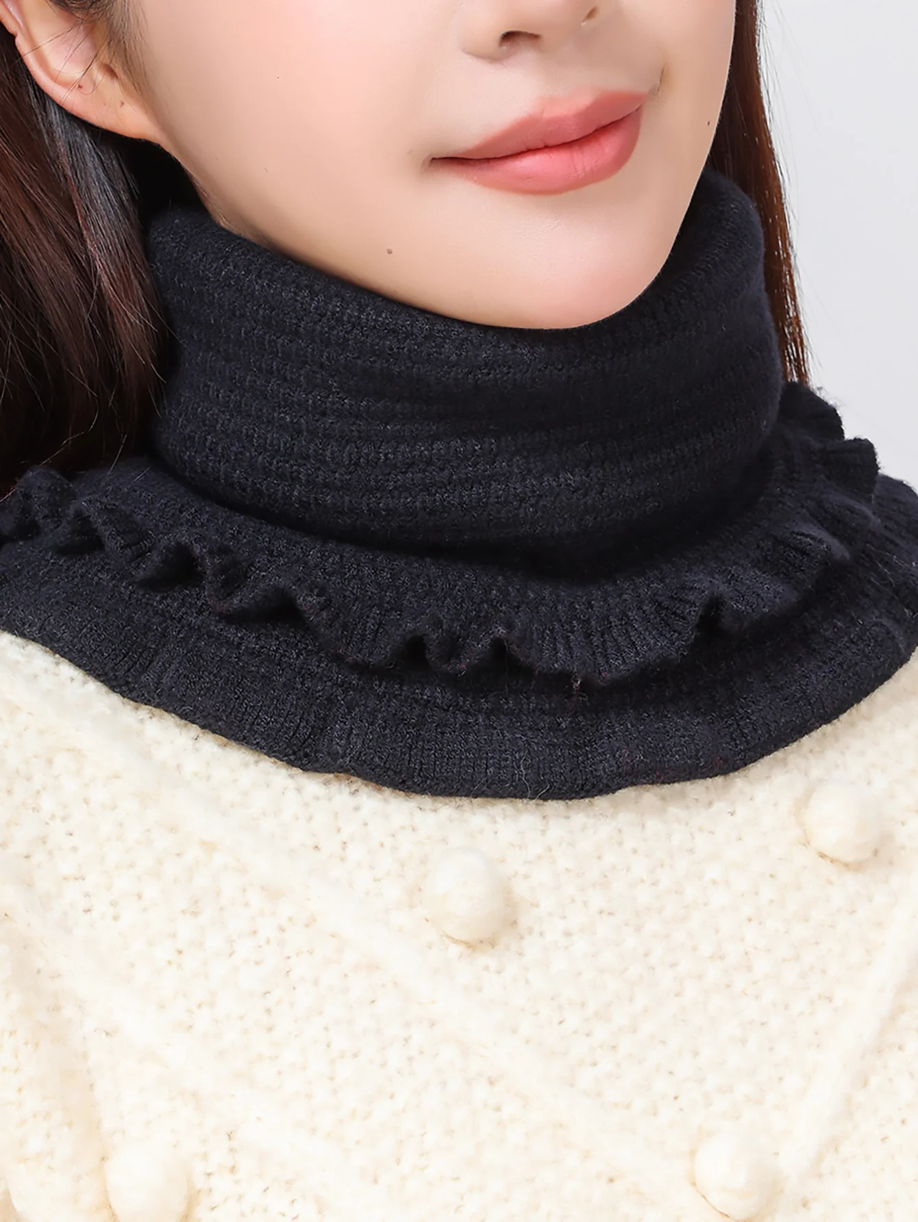 Bufanda de cuello alto de punto para mujer, bufanda cálida a prueba de viento para exteriores, protección para el cuello, moda de invierno