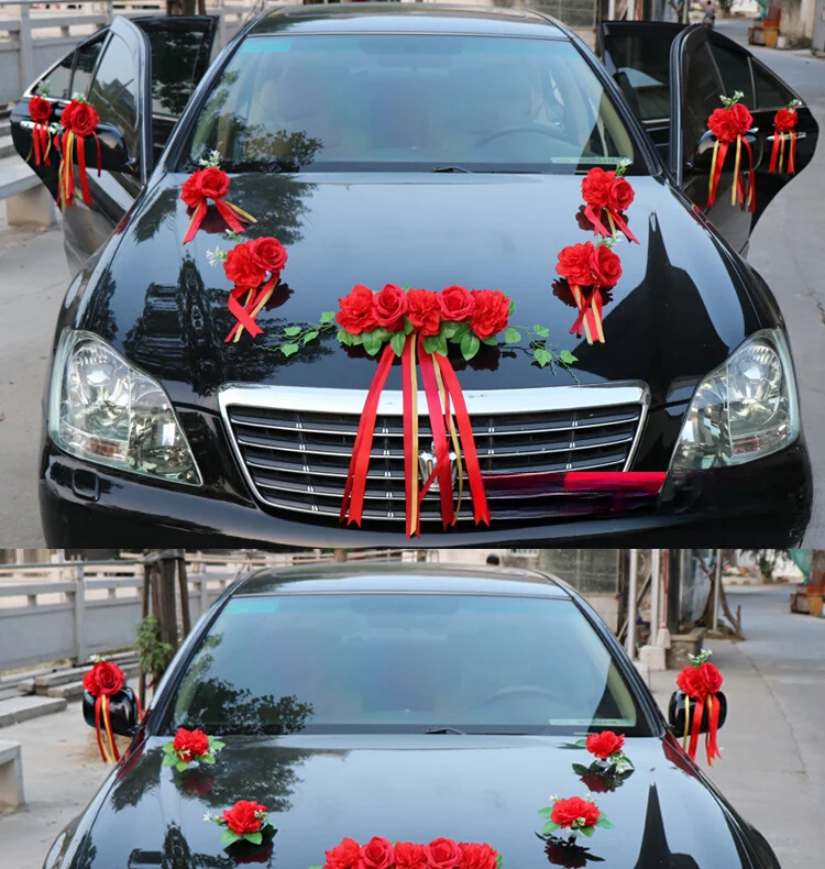 Full set simulation of flower decorations for the wedding car suction cup fleet