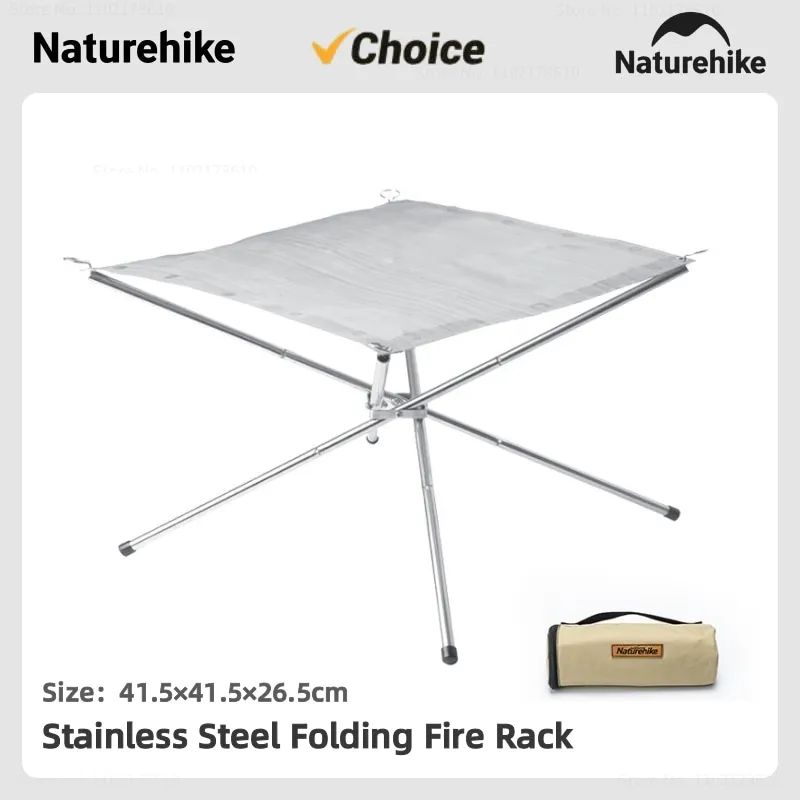 Naturehike Stainless Steel Folding Fire Rack Outdoor Camping Portable Stand Rack Fire Pits Load Capacity 5kg Camping Equipment