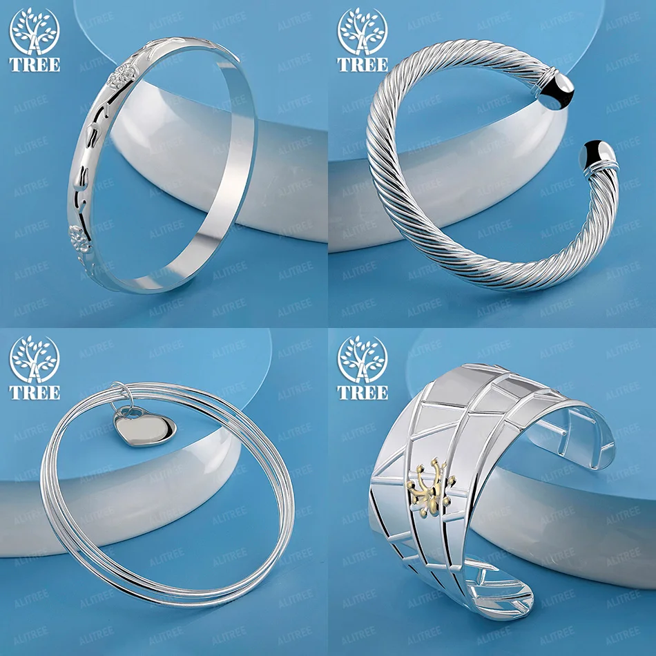 

Fashion 925 Sterling Silver Embossed Flowers Spider Twisted Rope Round Bangles Women Engagement Party High Jewelry Accessories