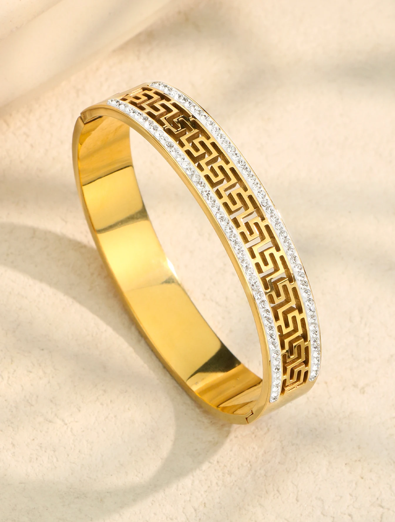 1Piece Top Quality Hollow Roman Numeral bangles For Men Women Classic Fashion Double Row Zircon Stainless Steel bracelet Jewelry