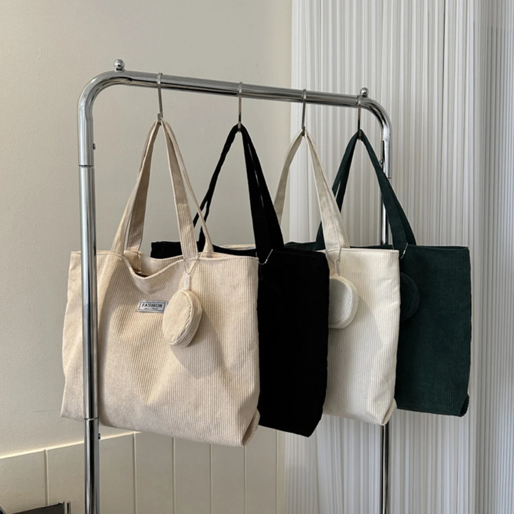 Retro Corduroy Versatile Handbag Women Large Capacity Commute Tote Bag with Coin Purse Casual Handbag Foldable Underarm Bag