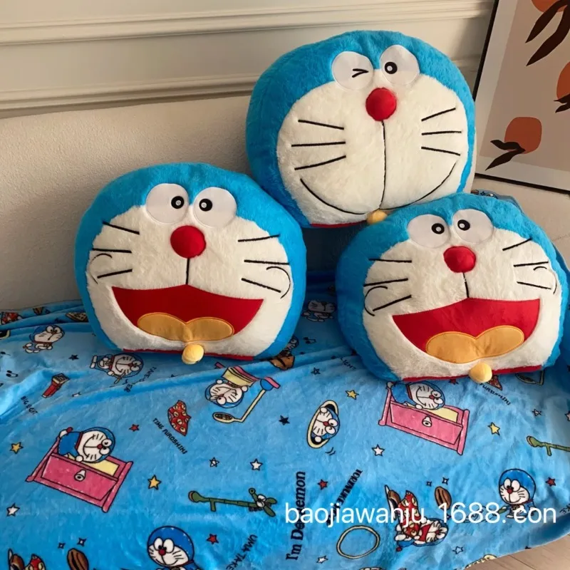 

Doraemons Cute Cartoon Pillow and Blanket 2 in 1 Multifunctional Plush Cushion Soft Backrest Pad for Sofa Car Home Daily Use