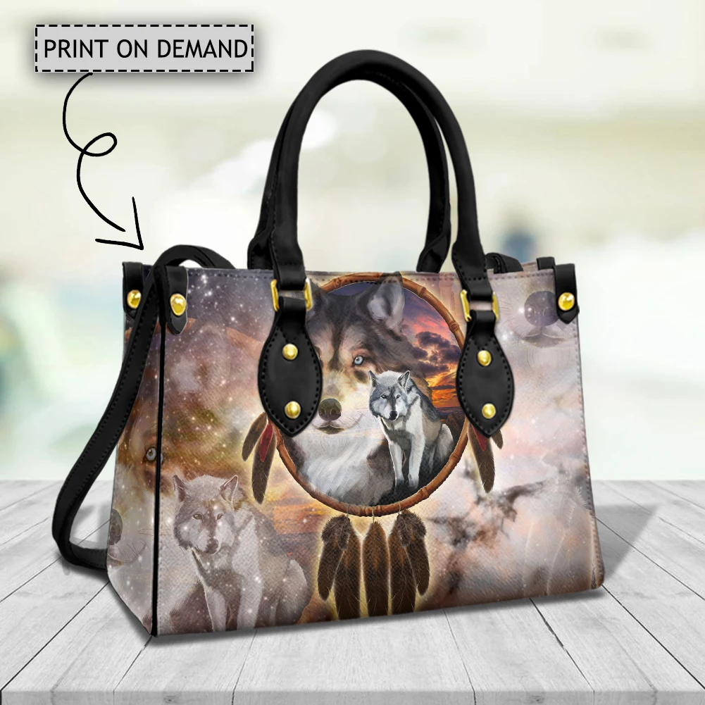 New Trendy Tribal Wolf Design Handbags For Women Premium Leather Shoulder Bags Dream Catcher Retro Galaxy Female Elegant Totes