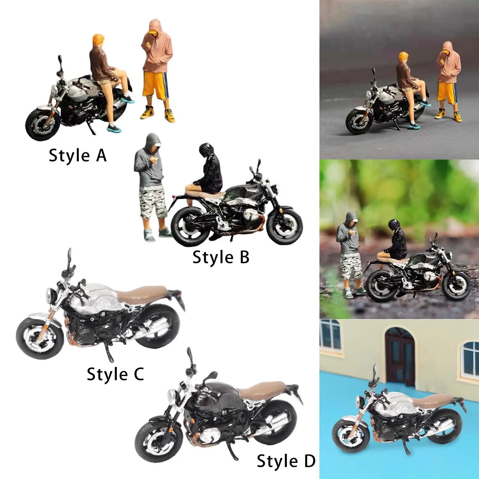 1:64 Figure Motorcycle Dioramas Desktop Ornament Miniature Scenes Doll Figurines