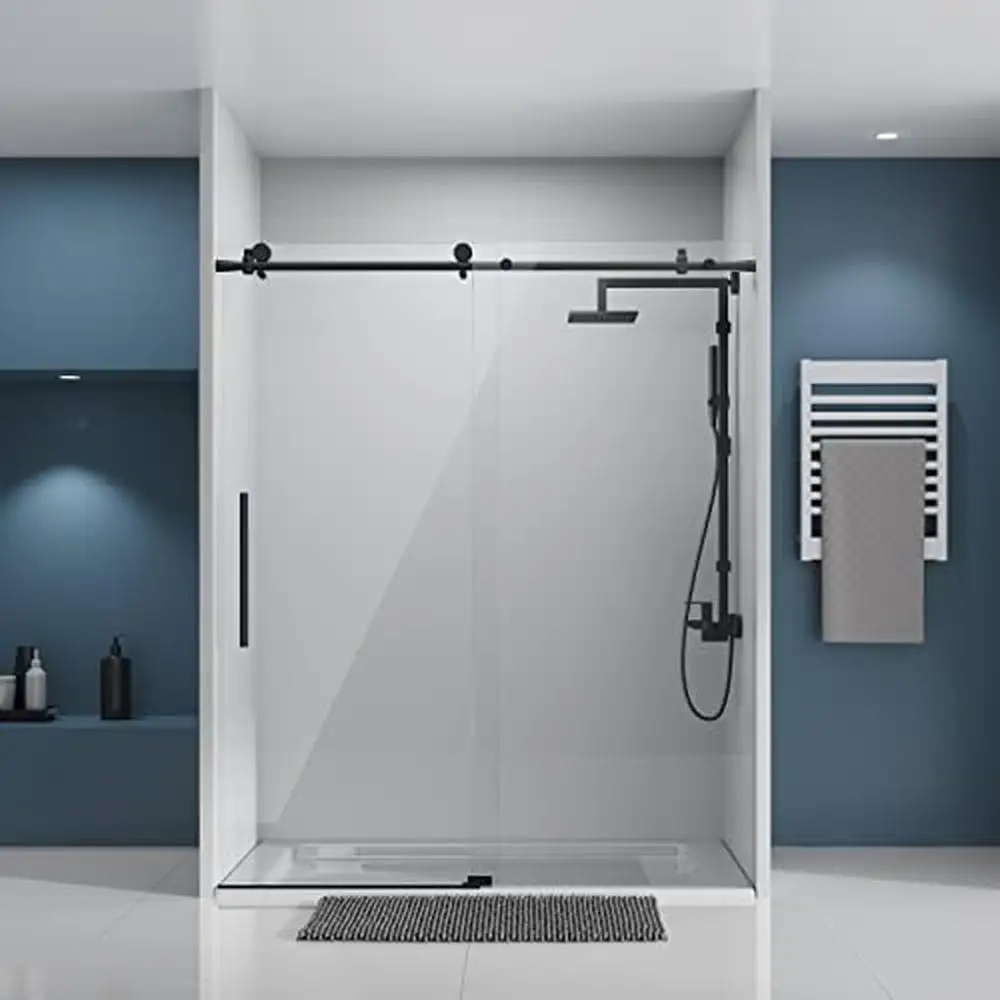 Frameless Sliding Shower Door with Clear Tempered Glass Explosion-Proof Film Stainless 56-60