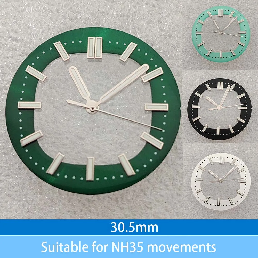30.5mm watch accessory dial features green luminous hour markers and hands, suitable for the 3 o 'clock position of the NH35