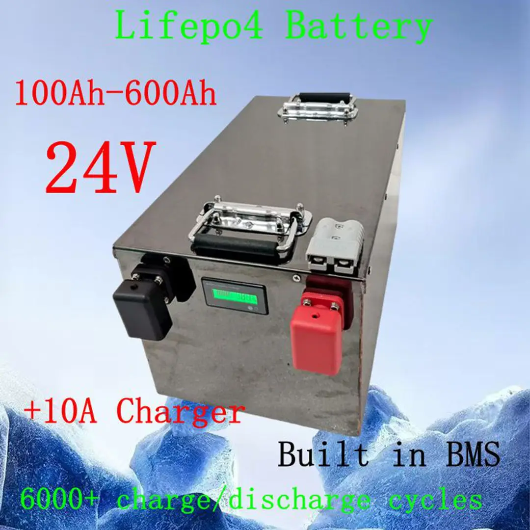 Lifepo4 24V 100Ah 150Ah 200Ah 300Ah 400Ah 500Ah 600Ah Rechargeable Battery for 2000W Solar System UPS Trolling Motor RV Boat
