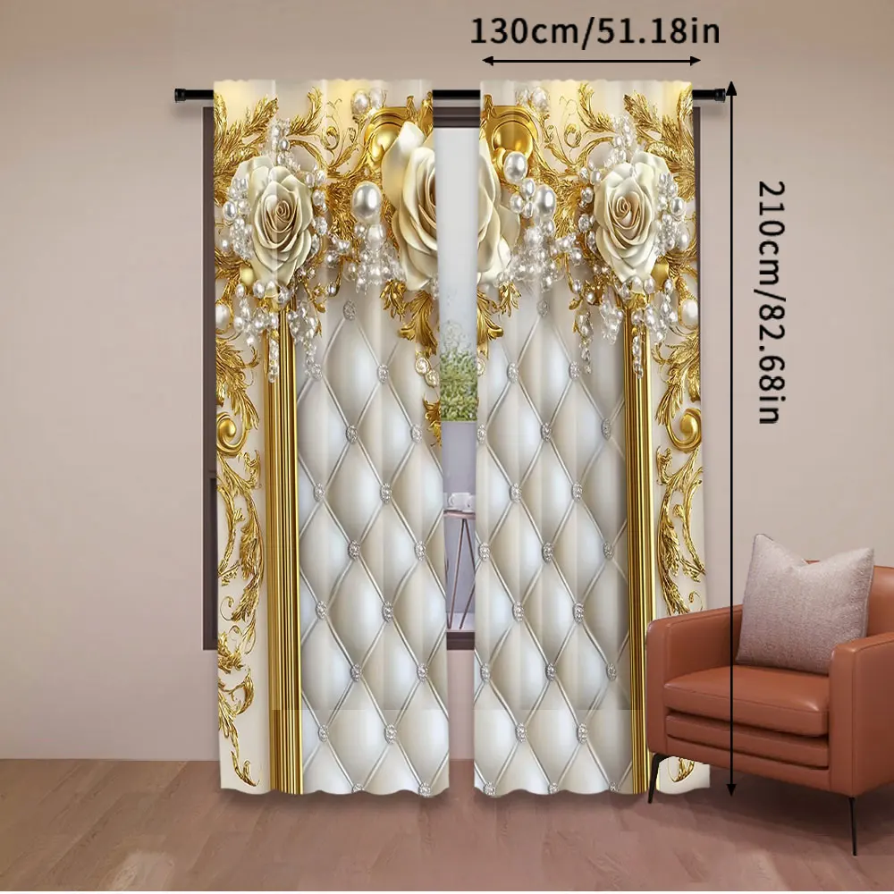 2 stuks gouden bloemgordijn elegante Europese stijl geschikt voor woonkamer eetkamer keuken slaapkamer badkamer studeerkamer