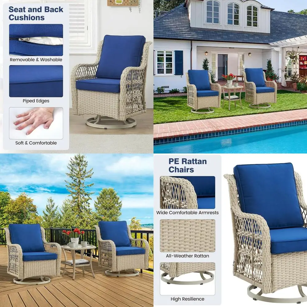 

Комплект садовой мебели из 3 предметов: плетеный набор для бистро с 2 вращающимися стульями и столом с закаленным стеклом, уличная мебель из ротанга.