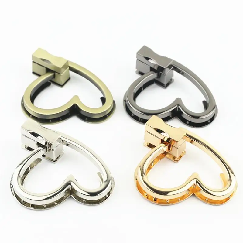 Handbag Purse Closure Toggle Latch Buckles DIY Bag Hardware Bag Accessories Double Heart Clasp Buckles Twist Locks For Handbag