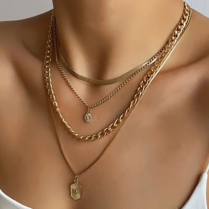 new-simple-diamond-encrusted-rhombus-square-brand-sun-decoration-women's-multi-layer-collarbone-chain