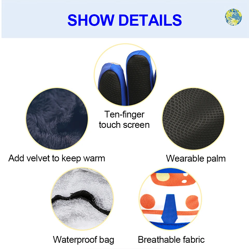 GOBYGO 1 زوج قفازات الشتاء للأطفال رائد الفضاء الكرتون الأطفال نسخة خمسة أصابع الدفء الدراجات يندبروف قفازات التزلج #3