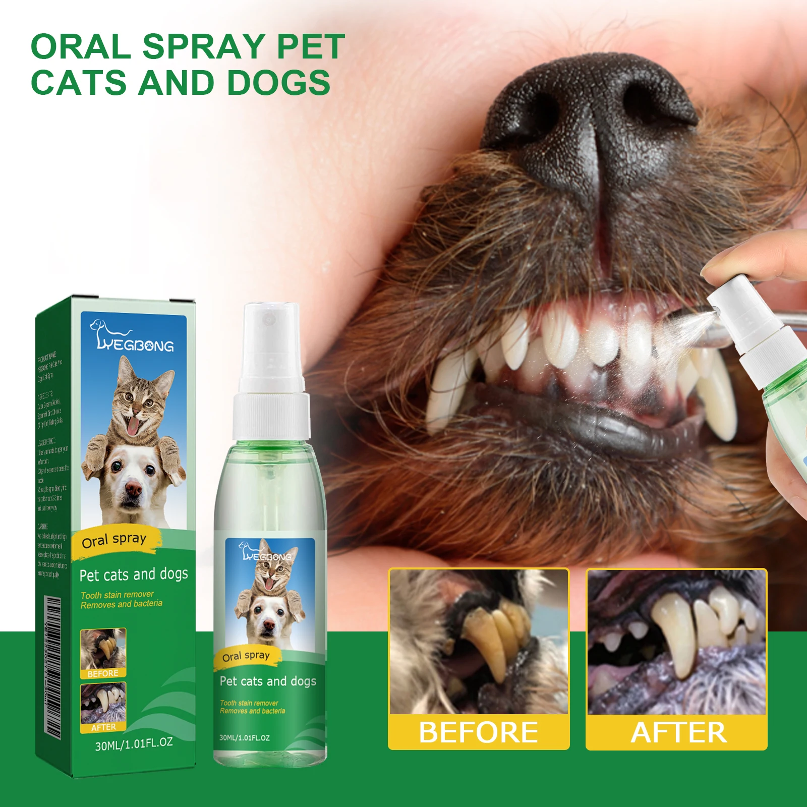 

Yegbong Pet Mint Fresh Breath Spray Cat and Dog Oral Cleansing Deodorant Removal Odor Care Spray Dog Cat tooth deodorant spray