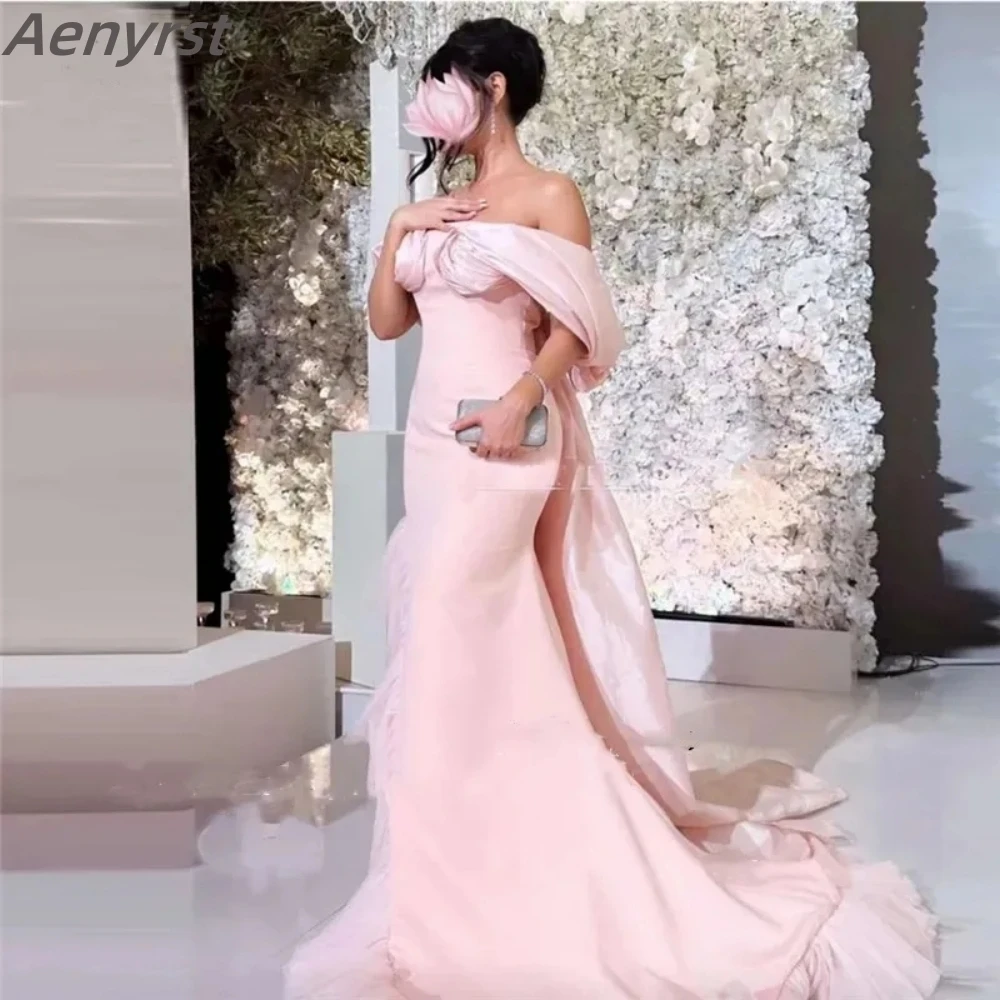 Elegant Pink Evening Gowns Off The Shoulder Mermaid Wedding Party Dress Ruched Dubai customized Prom Dresses Vestidos para mujer