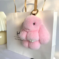 Luxury 15cm Real Rex Rabbit Fur Keychain Lovely Play Dead Rabbit Key Ring Girls Key Bag Decoration Emo Jewelry Accessories Gifts