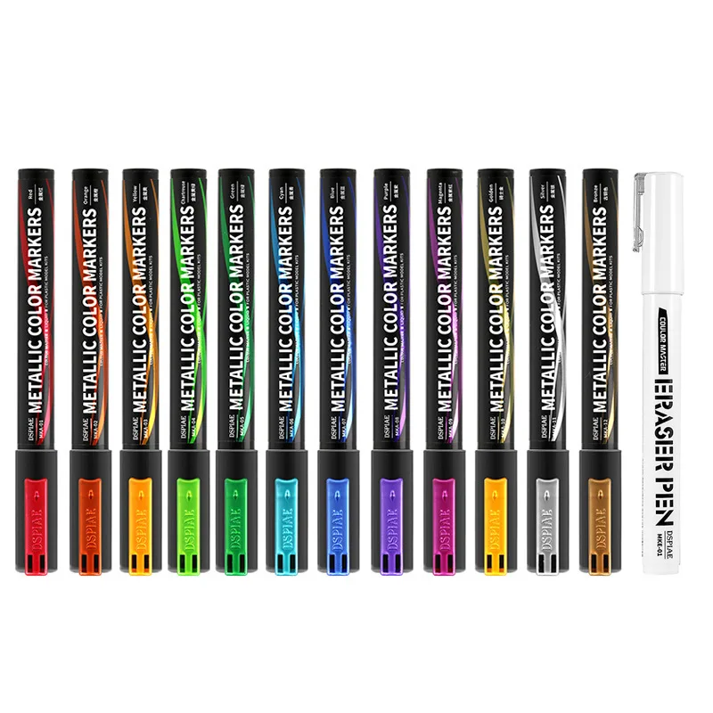 

DISPAE 12 Colors Electroplated Color Marker Water Based Markers for Gundam GK Model Coloring Tool Nylon Paint Coloring Pens