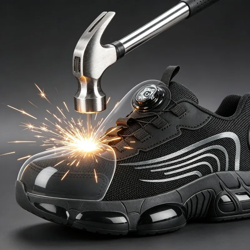 2026 Winter New Safety Shoes Men Steel Toe Puncture Proof Rotating Button Work Shoes Indestructible Construction Boots Plus Size