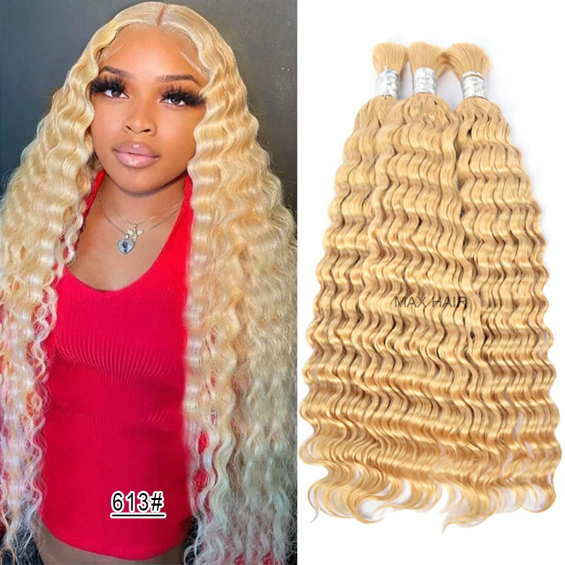 Bulk Braiding Hair Deep Wave Curly Highlight Blonde Colored 100g No Weft Human Hair Bundles Human Braiding Hair for Boho Braids