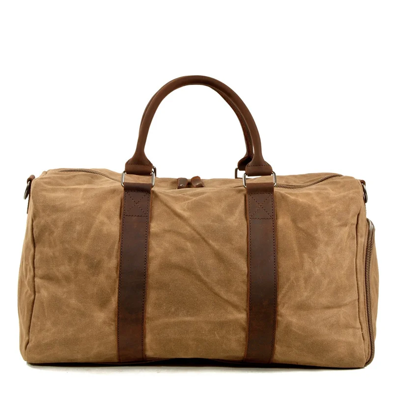 Nesitu Quality Big Large Vintage Coffee Grey Green Khaki Crazy Horse Leather Waxed Canvas Trip Women Men Travel Bag Duffle M6061