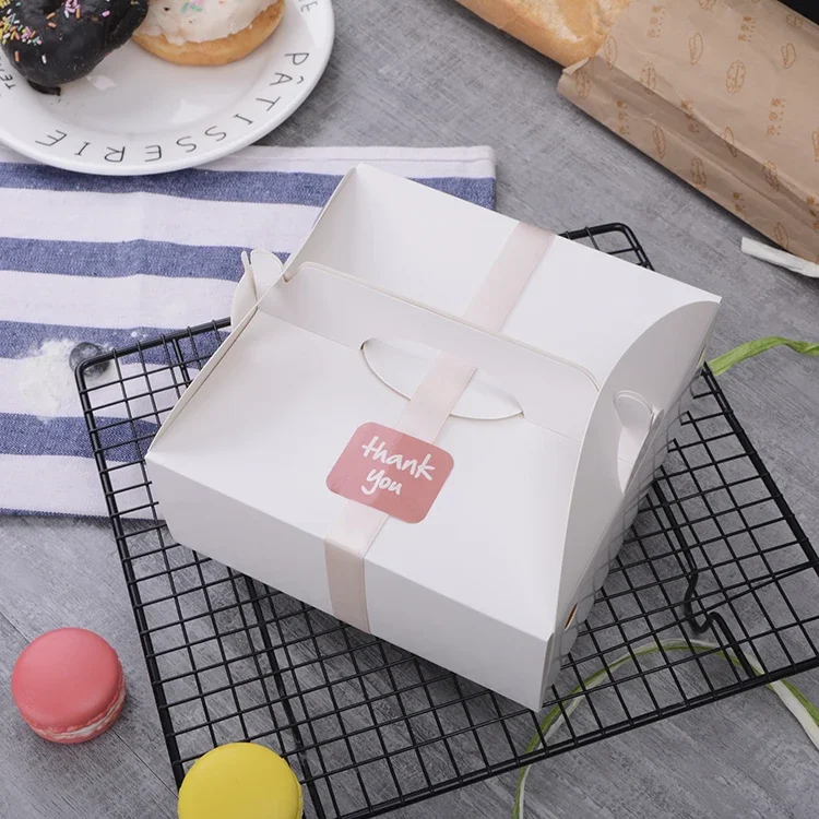 10pcs Portable Cake Box 6inch/8inch White Cardboard Baking Box Handmade West Point Muffin Box For Party