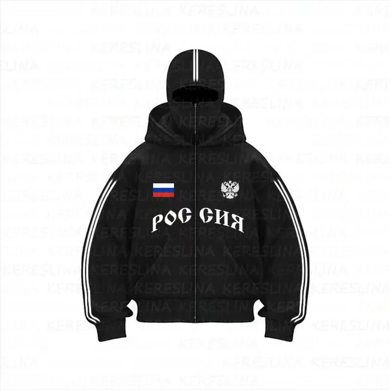 Double Hat Balaclava Hoodies Fashion Hip Hop Winter Windproof Sweatshirt Streetwear Trend ﻿zipper Face Mask Hoodie Jacket Coat