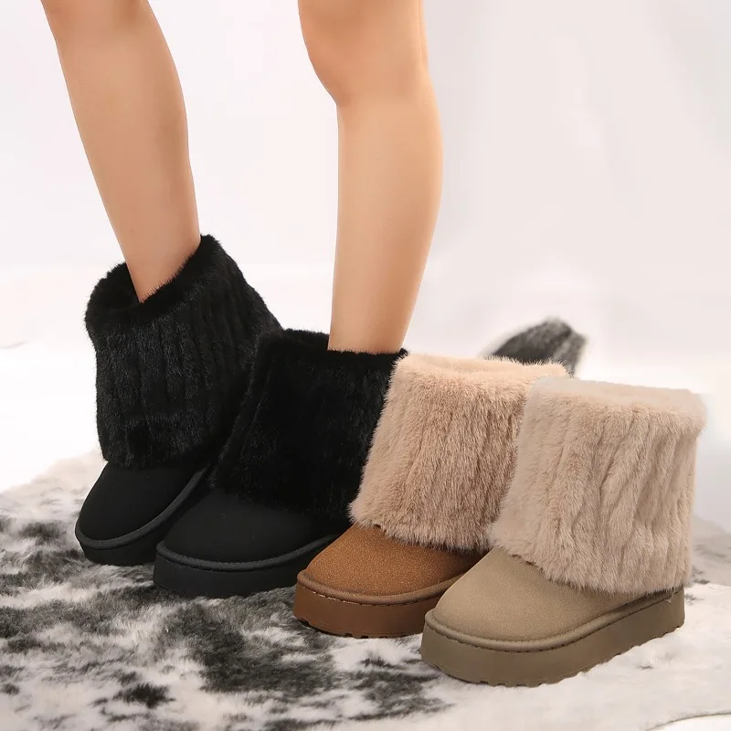 2025 New Winter Women Short Plush Warm Snow Boots Casual Shoes Suede Fur Ankle Boots Platform Ladies Shoes Boots Женские Ботинки