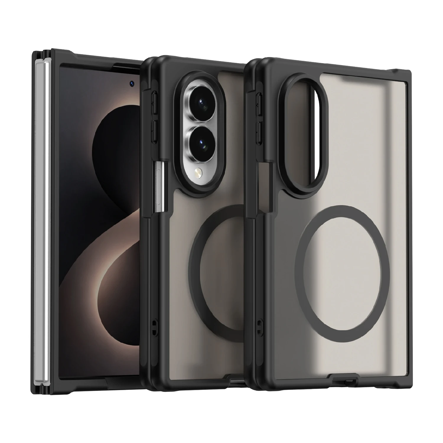 Translucent Frosted Shield Phone Case For Samsung Galaxy Z Fold 8 Magnetic Wireless Charging TPU Frame Plastic Shockproof Cover