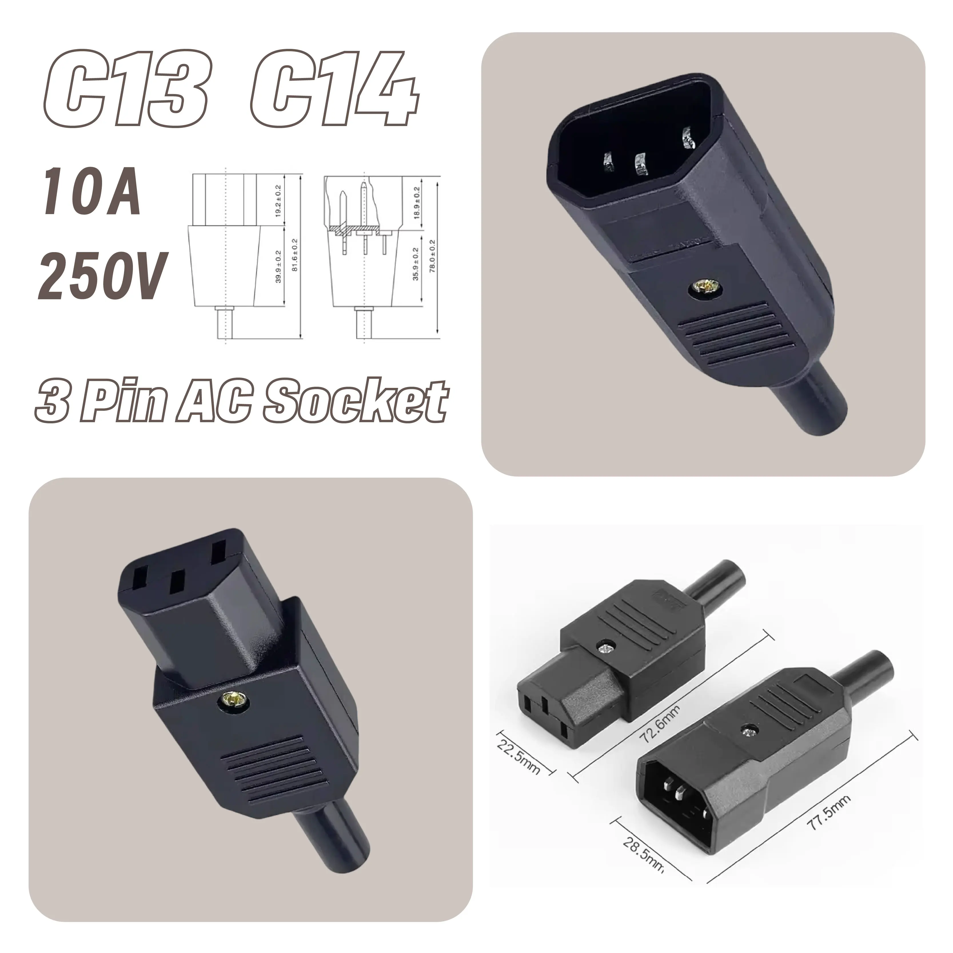 

Перемонтируемый разъем IEC C13 и C14, 10 А, 250 В, 3-контактный штекер и гнездо для силовых кабелей своими руками