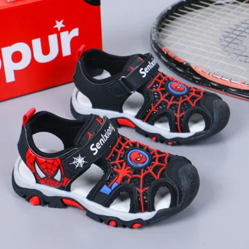 Disney  Breathable Sport Sandals Summer Cartoon Spiderman Sandals for Boys Casual Beach Shoe Soft Sole Kids Shoes