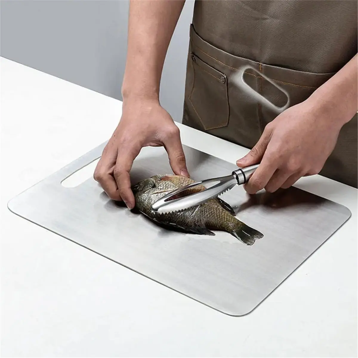 APWIKOGER Titanium Stainless Steel Cutting Board, Double-Sided 304 Food Grade Kitchen Board B