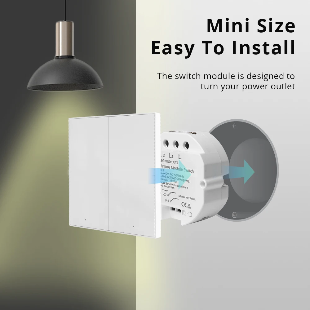 Zemismart Matter Over WiFi Smart Inline Module Switch 2 Gang Light Relay Switch Google Home Smartthings Homekit App Control