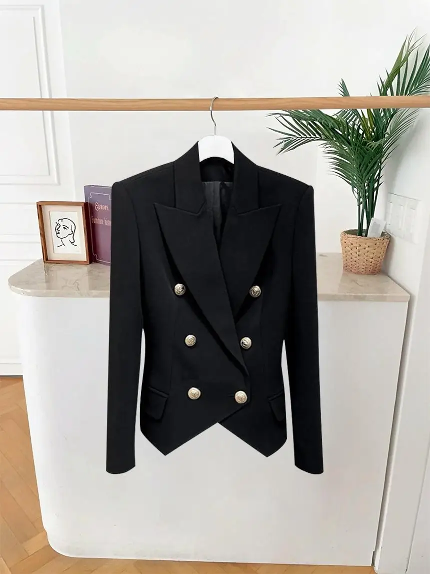 Slim Fit Bla Suit Jaet voor Dames Faionable Veelzijdig Busin Casual Lange Sve Button-up Polyester Werkkleding