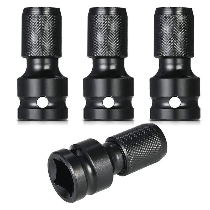 

4 Pcs Impact Adaptor 1/2 Square Drive To 1/4 Hex Shank Socket Adapter Quick Release Chuck Converter For Ratchet Wrench