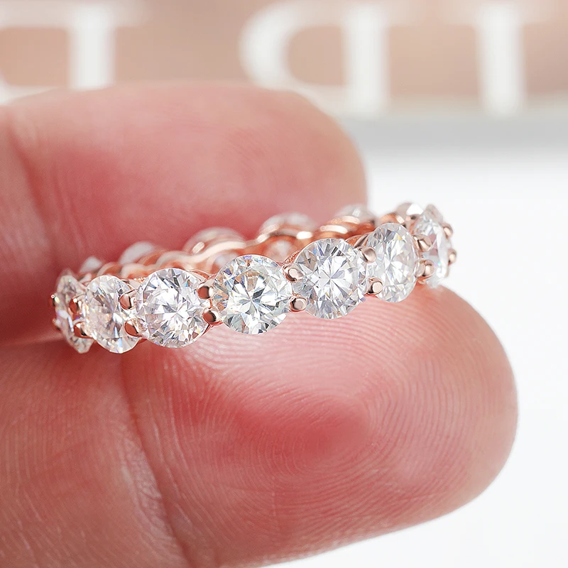 3‑3.5‑5MM D‑Color VVS1 Full Moissanite Band Ring Pass Diamond Tester S925 Sterling Silver Rose‑Gold‑Plated Luxury Sparkling Fine Jewelry Gift For Women Wedding Anniversary Daily Wear view 7