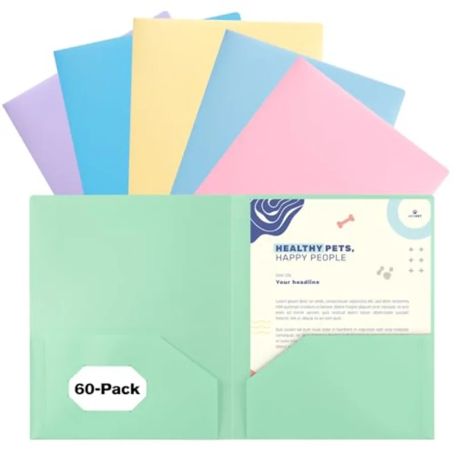 

Пластиковые папки с карманами, 2-карманные полиэтиленовые папки для бумаги формата US Letter, пастельные цвета, в ассортименте