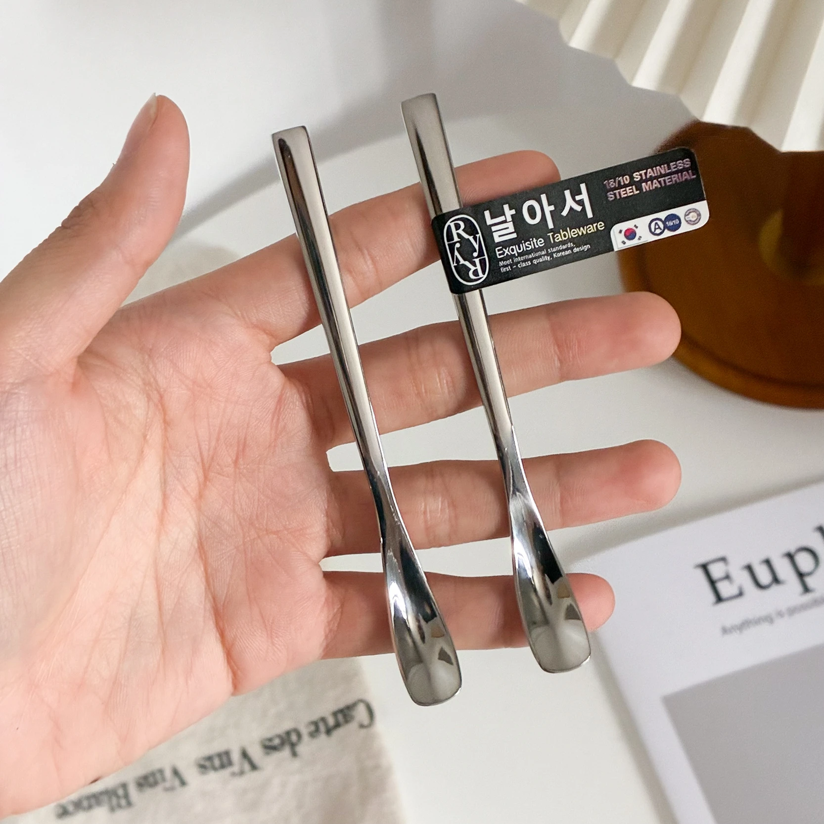 Cuchara de acero inoxidable 304 de mango largo para café, cuchara de mango corto para miel y leche, utensilios para té, leche y café, estilo chino