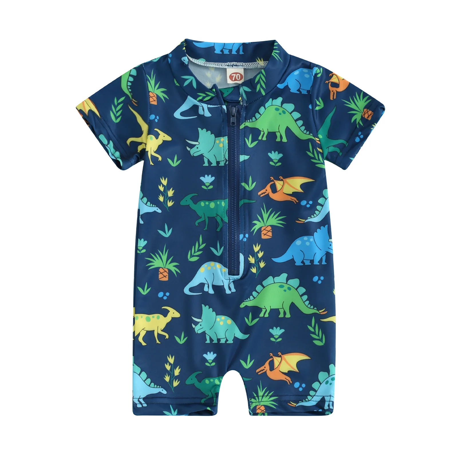 Boys One-piece Swimsuit Kids Cartoon Shark Dinosaur Print Sun-protective Quick-Dry Zipper Surfing Bathing Suit Baby Swimwear