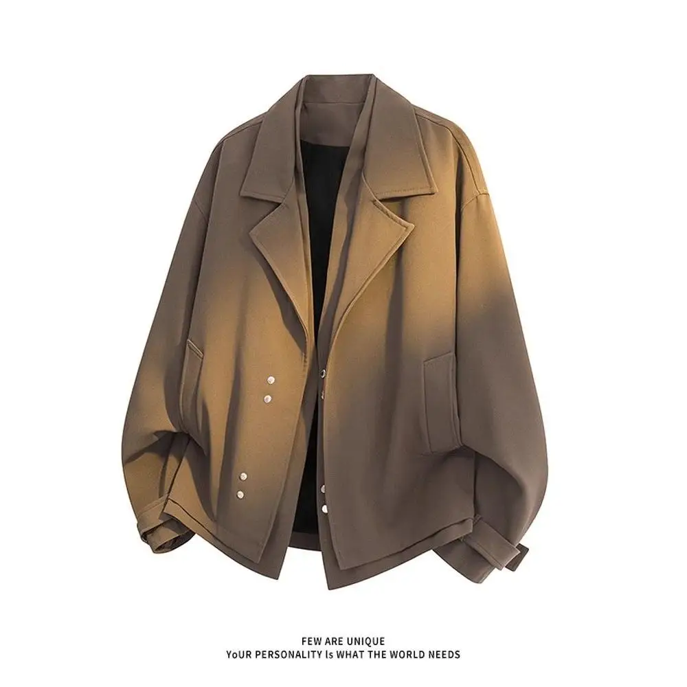 

New 2025 Men's Casual Sle Faionable Korean Version Two-Piece Suit Jaet Loose Fit Polyester Fiber Zipper Decoration Dail...