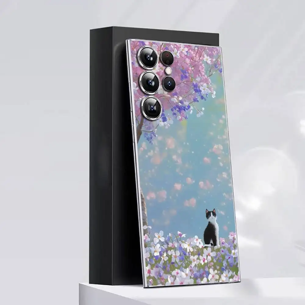 D-David Hockney 아트 고양이 전화 케이스 삼성 S30,25,24,23,21,22,20,10,5G,FE,lite,PIus,울트라 투명 커버